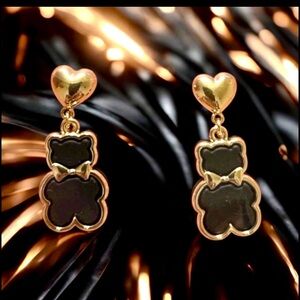 Chic Gold and Black Bear Earrings